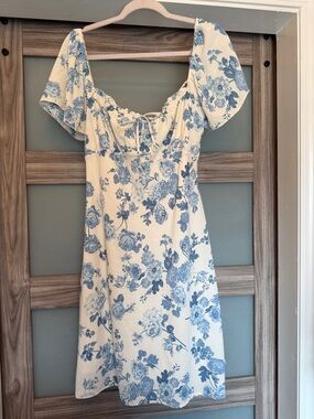 Shyanne Cream Mini Dress with Blue Floral Print